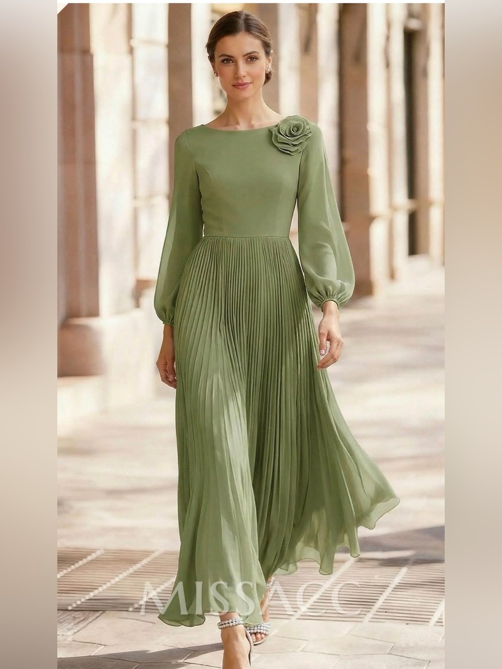 A-Line Long Sleeves Ankle-Length Chiffon Mother of the Bride Evening Dress 22W